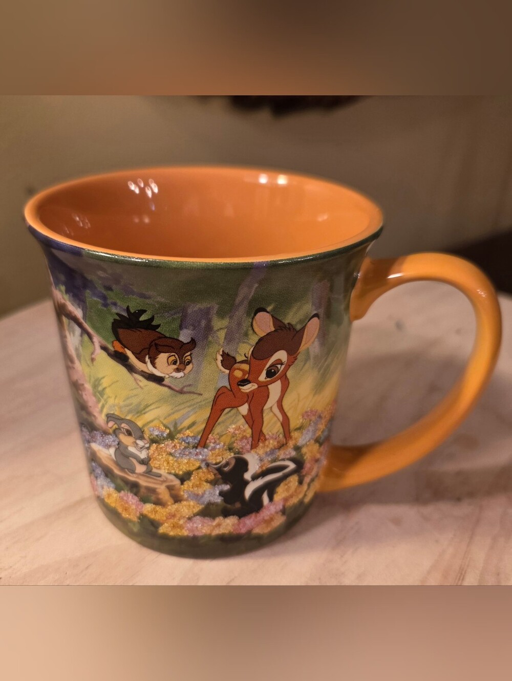 Disney Parks Bambi Forest Friends Mug 3D Glitter Flowers Ceramic Coffee Cup